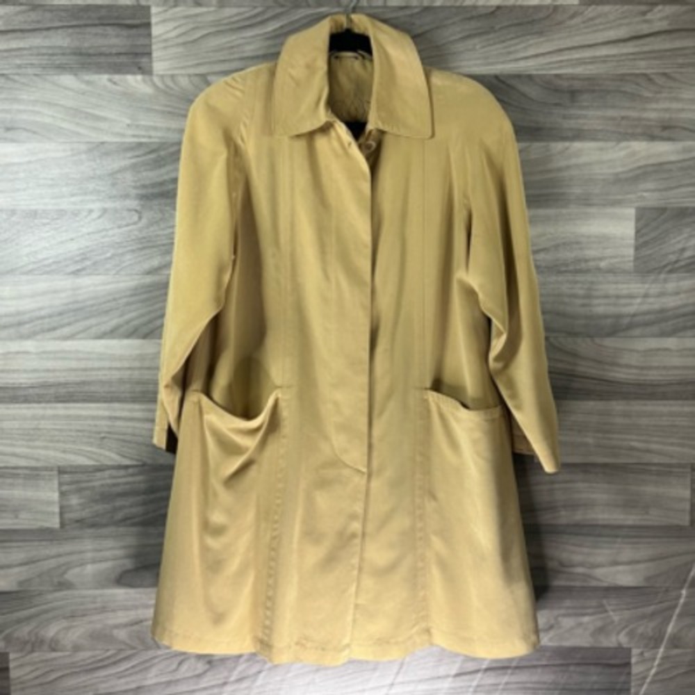Utex Womens Dress Coat Beige Knee Length Buttons‎ Oversized Pockets Collar XS